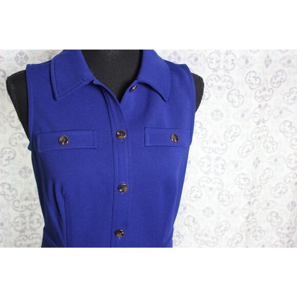 DKNY Womens Jersey Front Button Sleeveless Shift Dress‎ Blue Size 4 - Picture 2 of 12